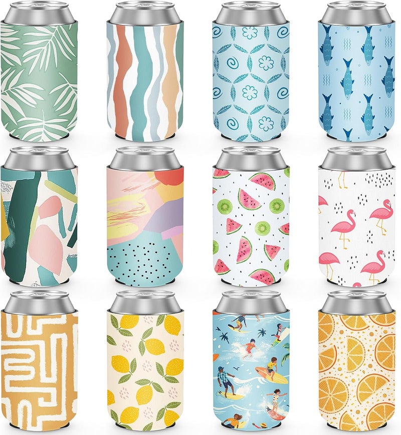 HooAMI 12 Pack Summer Can Cooler Sleeve Insulated Neoprene Can Coolers in Bulk, Beach Pool Bottle Can Drink Holder Party Decorations, Men Women Birthday Bachelorette Party Favor Gifts - Image 1